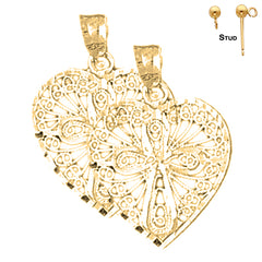 Pendientes de corazón con cruz de plata de ley de 25 mm (chapados en oro blanco o amarillo)