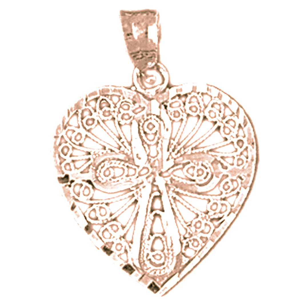 14K or 18K Gold Heart With Cross Pendant