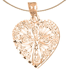 14K or 18K Gold Heart With Cross Pendant