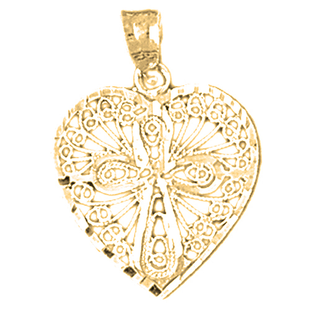 14K or 18K Gold Heart With Cross Pendant