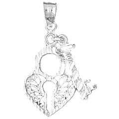 14K or 18K Gold Heart Lock And Key Pendant