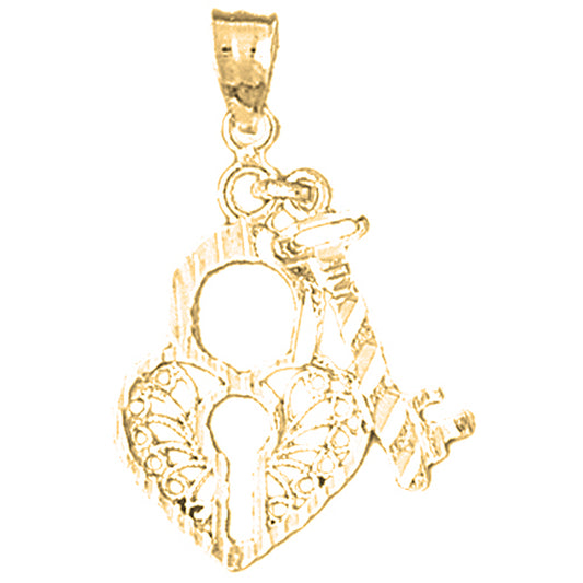 14K or 18K Gold Heart Lock And Key Pendant