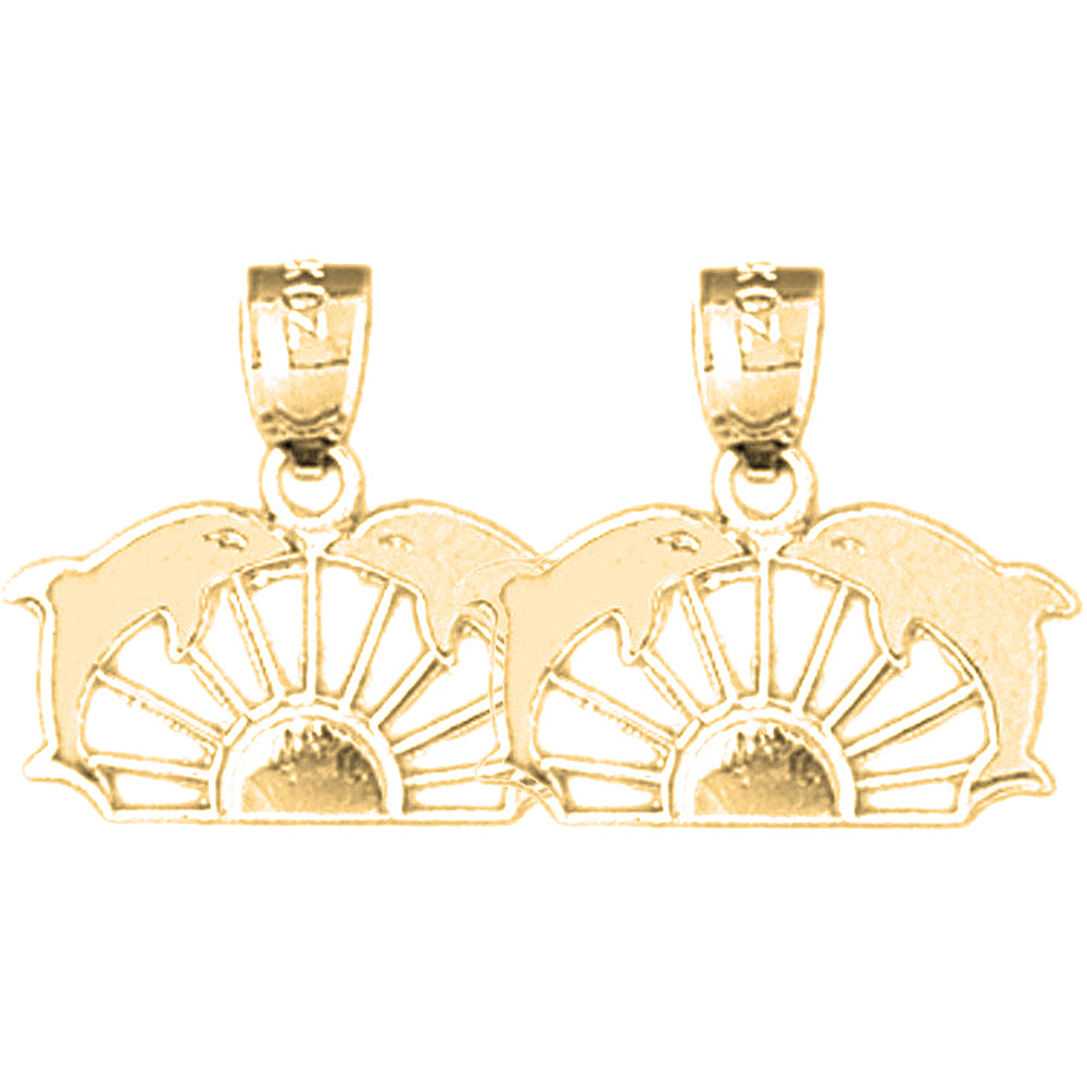 Yellow Gold-plated Silver 17mm Dolphin Earrings
