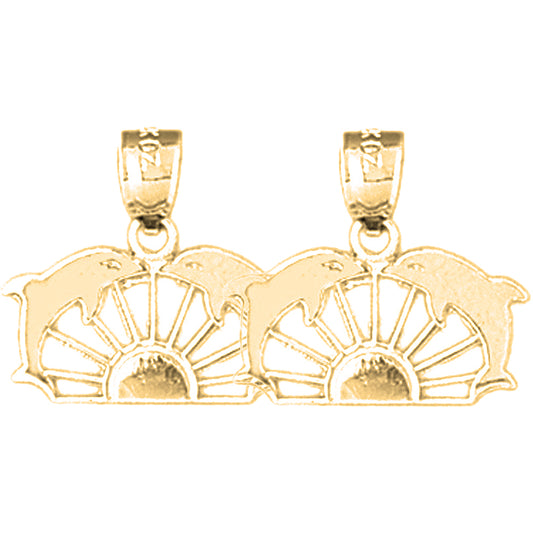 Yellow Gold-plated Silver 17mm Dolphin Earrings