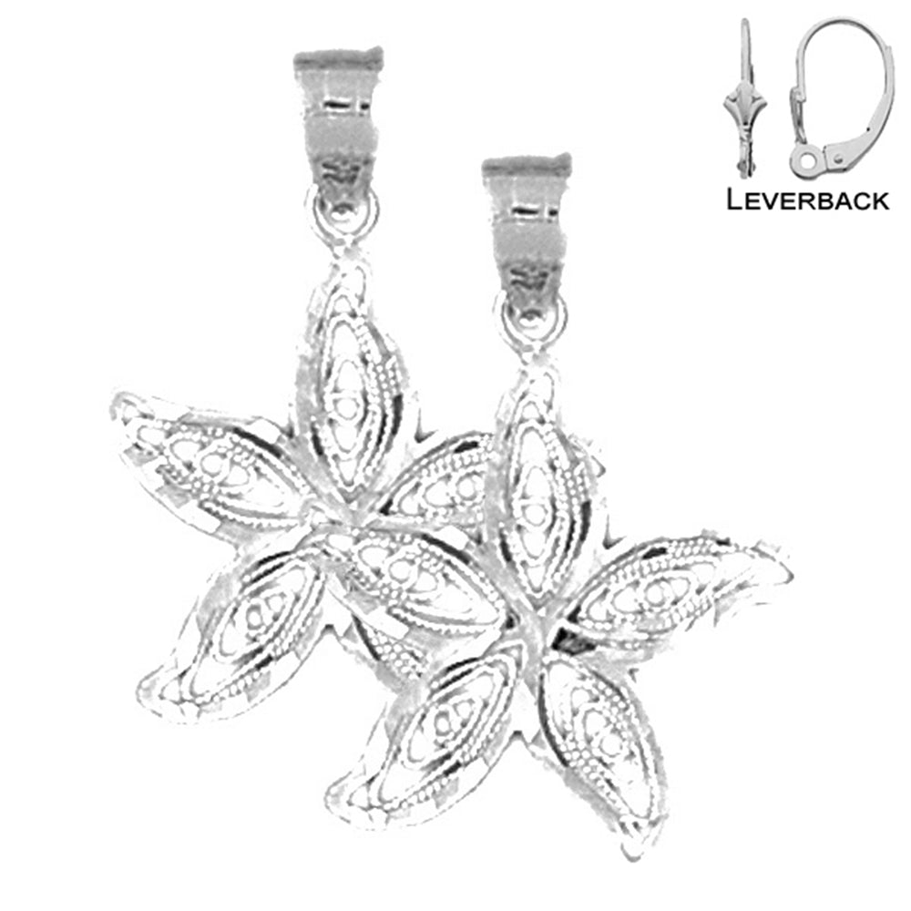 Sterling Silver 26mm Starfish Earrings (White or Yellow Gold Plated)