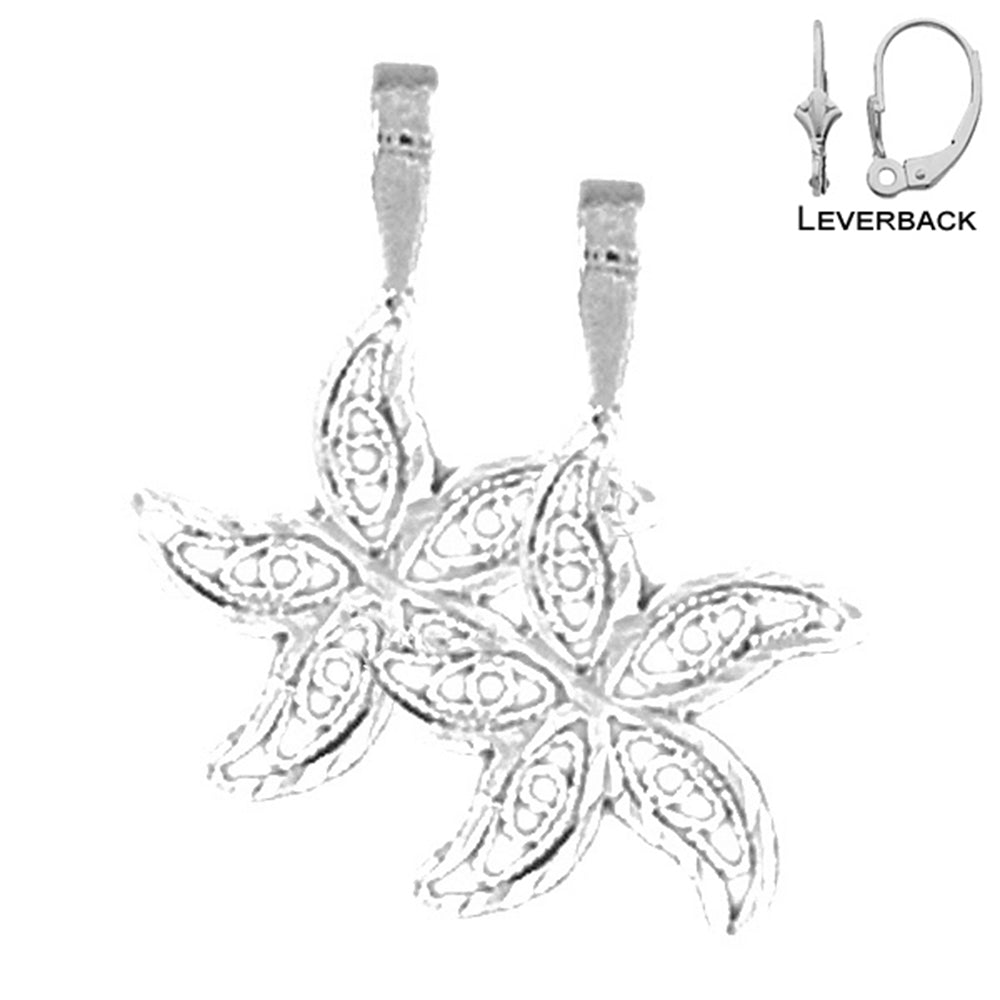 Sterling Silver 21mm Starfish Earrings (White or Yellow Gold Plated)