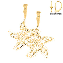 Sterling Silver 21mm Starfish Earrings (White or Yellow Gold Plated)