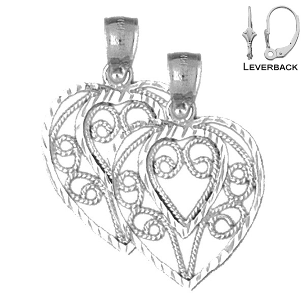 Sterling Silver 24mm Heart Earrings (White or Yellow Gold Plated)