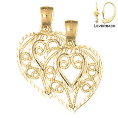 Sterling Silver 24mm Heart Earrings (White or Yellow Gold Plated)