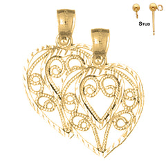 Sterling Silver 24mm Heart Earrings (White or Yellow Gold Plated)