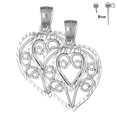 Pendientes de corazón de plata de ley de 24 mm (chapados en oro blanco o amarillo)