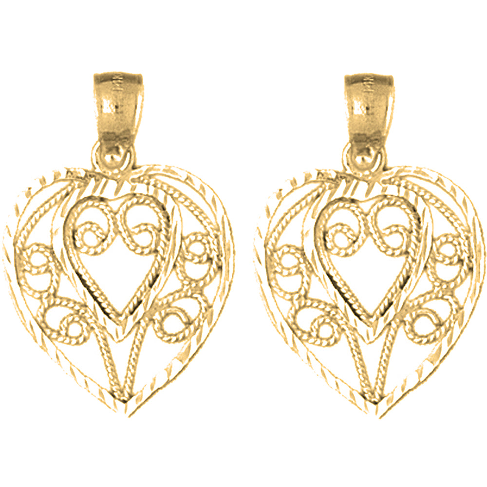 Yellow Gold-plated Silver 24mm Heart Earrings