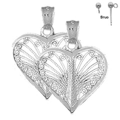 Pendientes de corazón de plata de ley de 25 mm (chapados en oro blanco o amarillo)