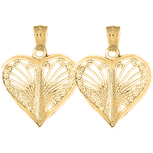 Yellow Gold-plated Silver 25mm Heart Earrings