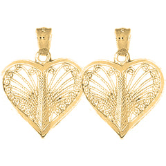 Yellow Gold-plated Silver 25mm Heart Earrings