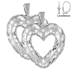 Sterling Silver 29mm Heart Earrings (White or Yellow Gold Plated)