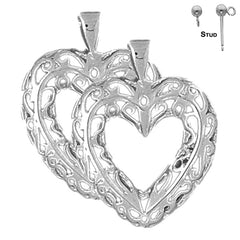 Sterling Silver 29mm Heart Earrings (White or Yellow Gold Plated)