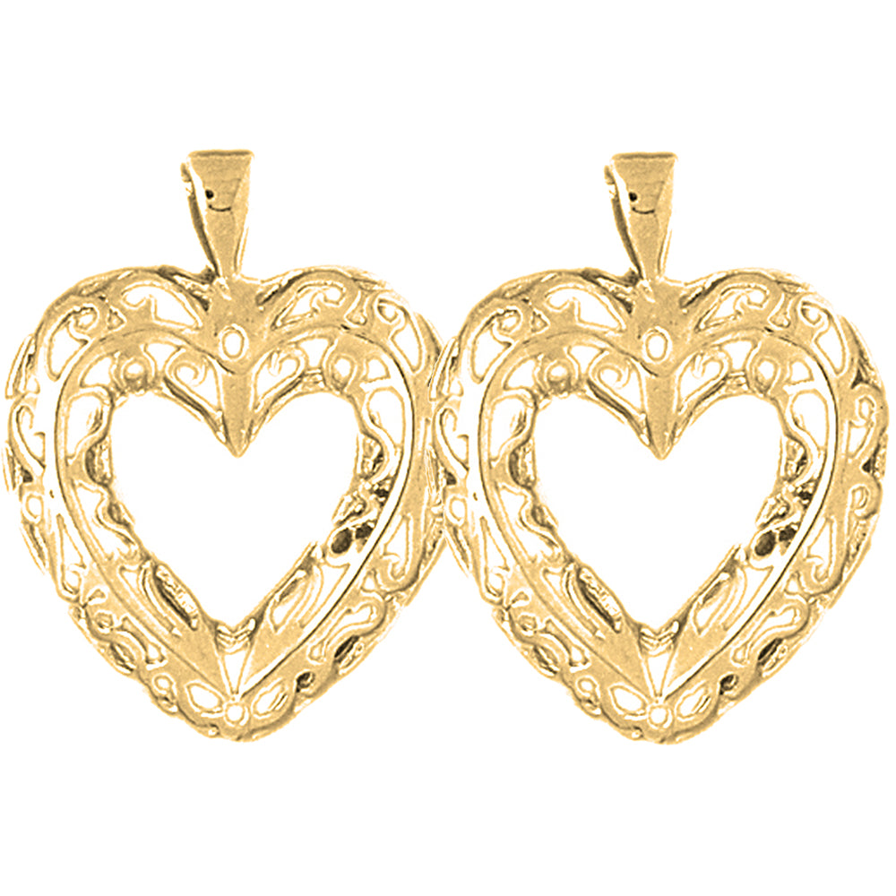 Yellow Gold-plated Silver 29mm Heart Earrings
