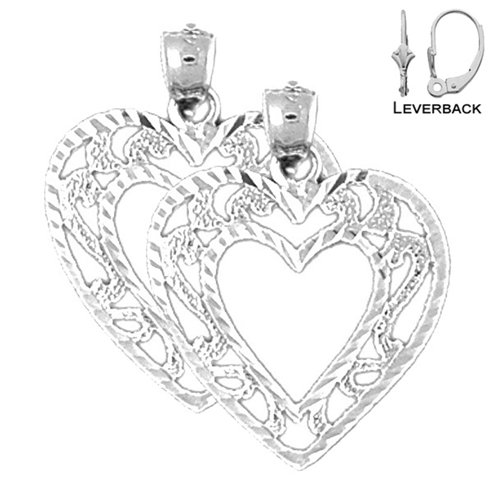 Sterling Silver 25mm Heart Earrings (White or Yellow Gold Plated)