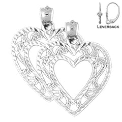 Pendientes de corazón de plata de ley de 25 mm (chapados en oro blanco o amarillo)