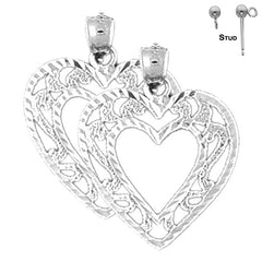 Pendientes de corazón de plata de ley de 25 mm (chapados en oro blanco o amarillo)