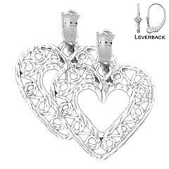 Sterling Silver 21mm Heart Earrings (White or Yellow Gold Plated)