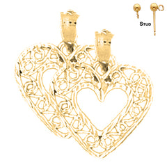 Pendientes de corazón de plata de ley de 21 mm (chapados en oro blanco o amarillo)