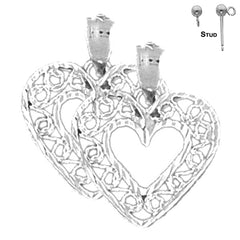 Pendientes de corazón de plata de ley de 21 mm (chapados en oro blanco o amarillo)