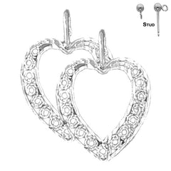 Pendientes de corazón de plata de ley de 22 mm (chapados en oro blanco o amarillo)