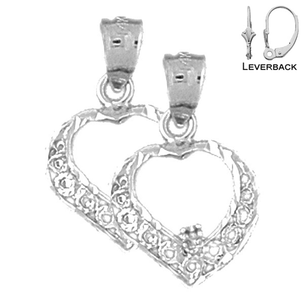 Sterling Silver 20mm Heart Earrings (White or Yellow Gold Plated)