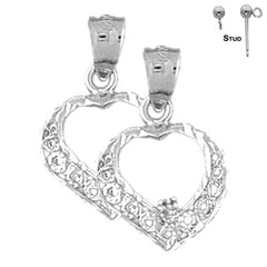 Pendientes de corazón de plata de ley de 20 mm (chapados en oro blanco o amarillo)