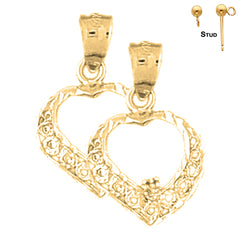 Pendientes de corazón de plata de ley de 20 mm (chapados en oro blanco o amarillo)