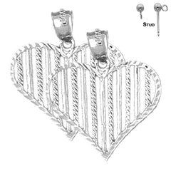 Pendientes de corazón de plata de ley de 23 mm (chapados en oro blanco o amarillo)