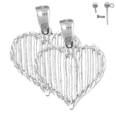 Pendientes de corazón de plata de ley de 22 mm (chapados en oro blanco o amarillo)