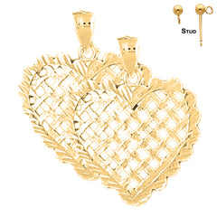 Pendientes de corazón de plata de ley de 27 mm (chapados en oro blanco o amarillo)