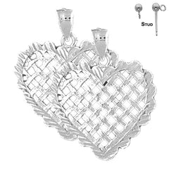 Sterling Silver 27mm Heart Earrings (White or Yellow Gold Plated)