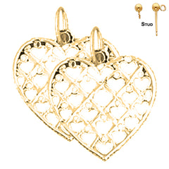 Pendientes de corazón de plata de ley de 18 mm (chapados en oro blanco o amarillo)
