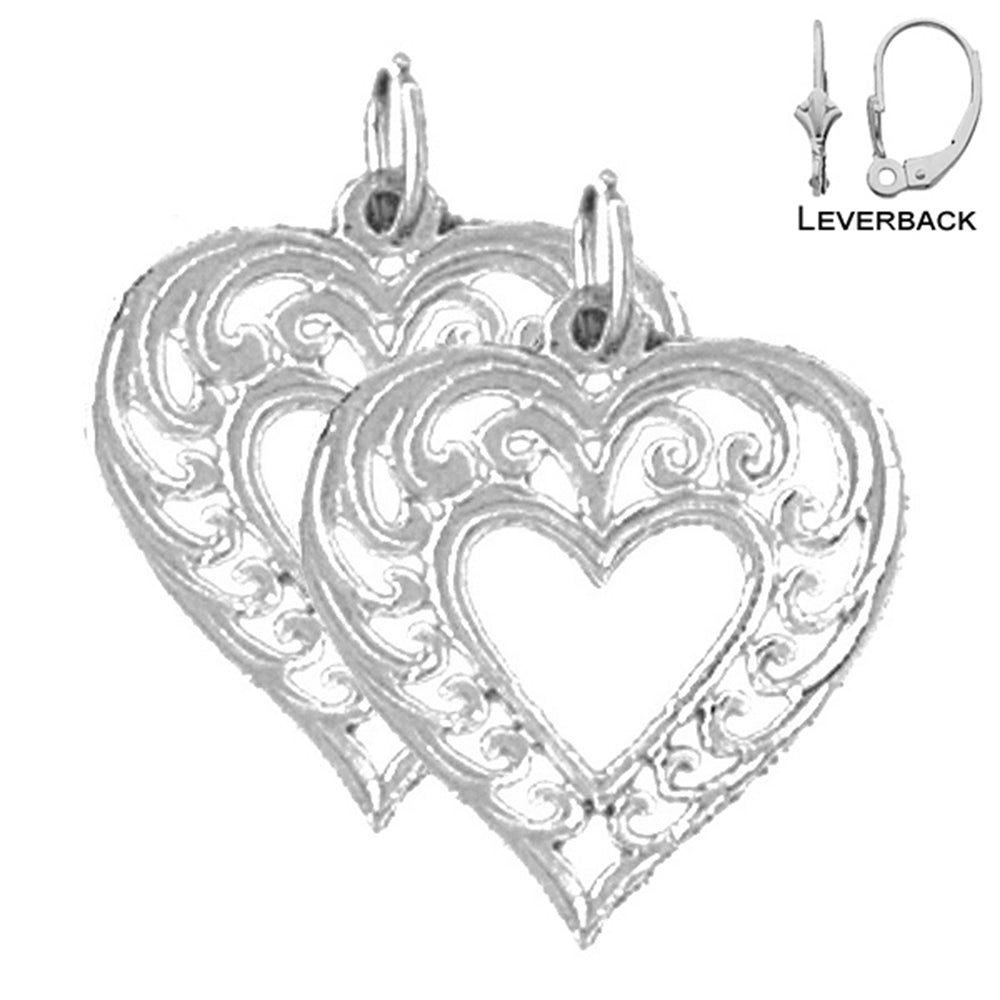 Sterling Silver 20mm Heart Earrings (White or Yellow Gold Plated)