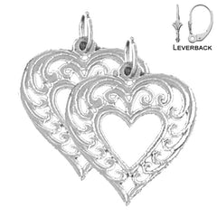 Sterling Silver 20mm Heart Earrings (White or Yellow Gold Plated)