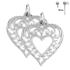 Pendientes de corazón de plata de ley de 20 mm (chapados en oro blanco o amarillo)