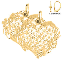 Pendientes de corazón de plata de ley de 17 mm (chapados en oro blanco o amarillo)