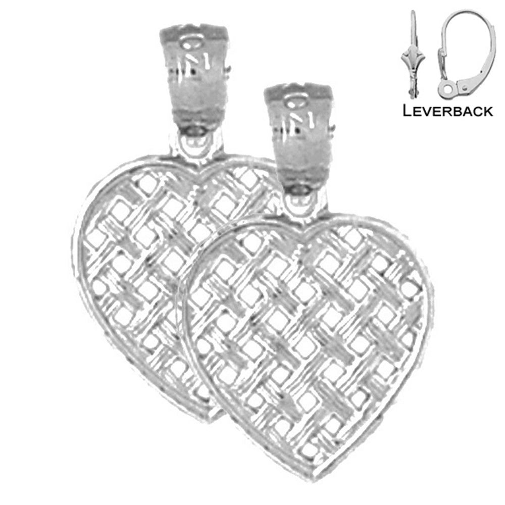 Sterling Silver 17mm Heart Earrings (White or Yellow Gold Plated)