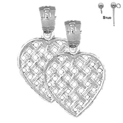 Pendientes de corazón de plata de ley de 17 mm (chapados en oro blanco o amarillo)