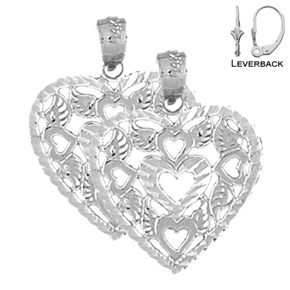 Sterling Silver 22mm Heart Earrings (White or Yellow Gold Plated)