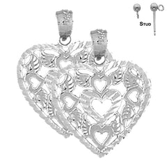 Sterling Silver 22mm Heart Earrings (White or Yellow Gold Plated)