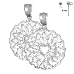 Pendientes de corazón de plata de ley de 26 mm (chapados en oro blanco o amarillo)