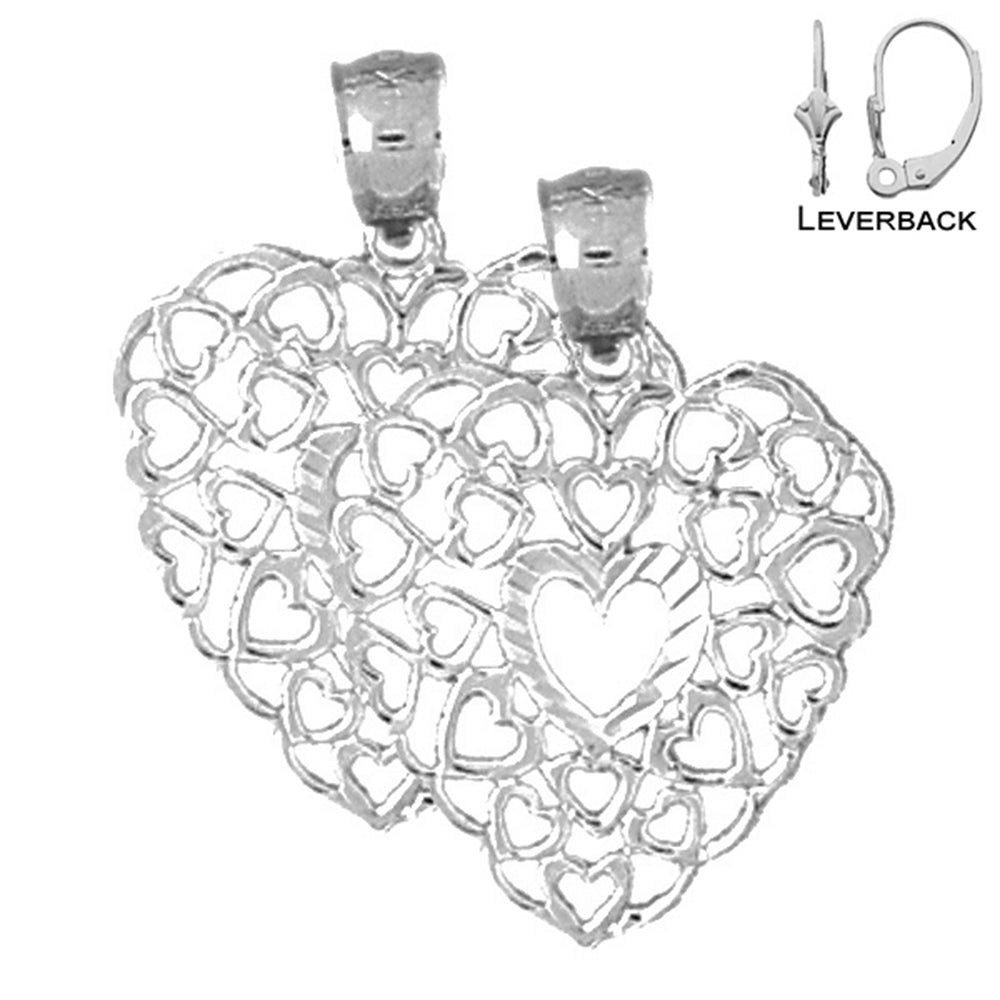 Sterling Silver 24mm Heart Earrings (White or Yellow Gold Plated)