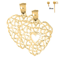 Pendientes de corazón de plata de ley de 24 mm (chapados en oro blanco o amarillo)