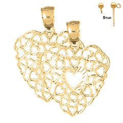 Sterling Silver 24mm Heart Earrings (White or Yellow Gold Plated)