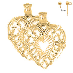 Pendientes de corazón de plata de ley de 20 mm (chapados en oro blanco o amarillo)